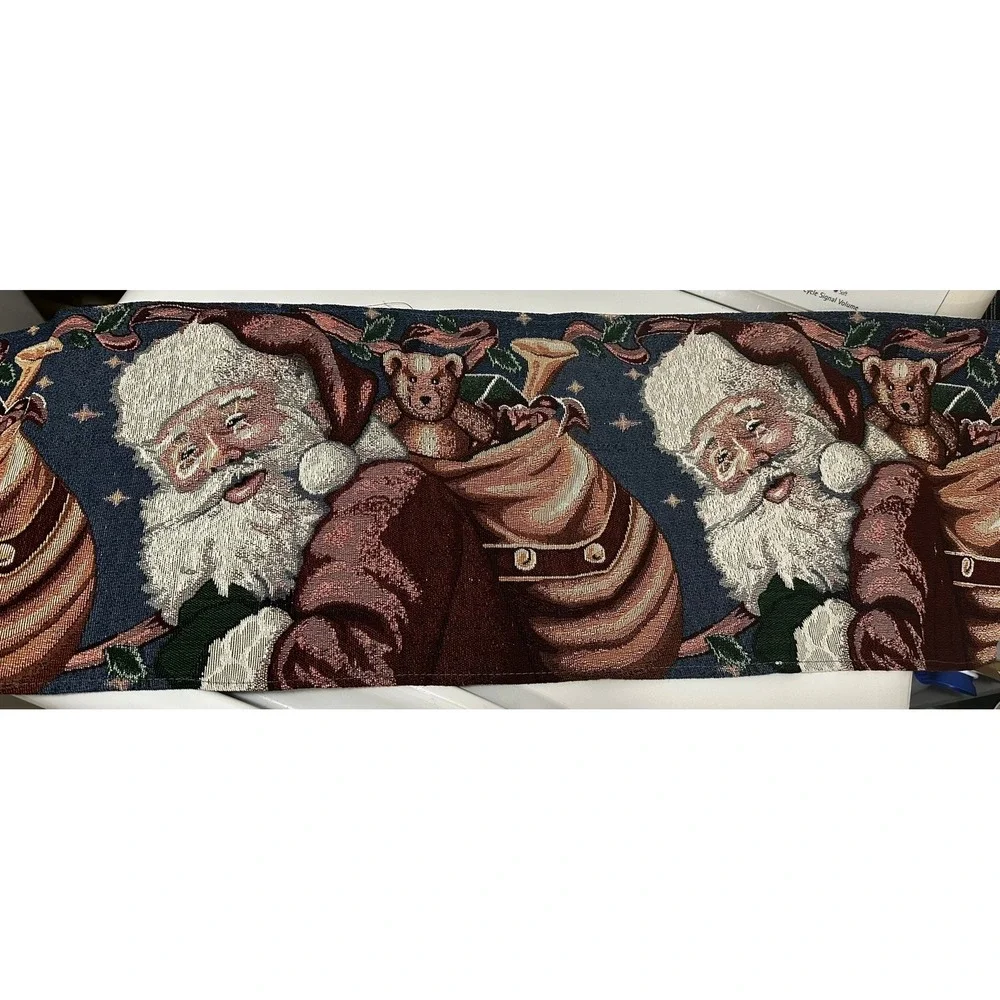Vintage Christmas Santa Woven Tapestry 5 Pc‎ Table Set 4 Placements Table Runner